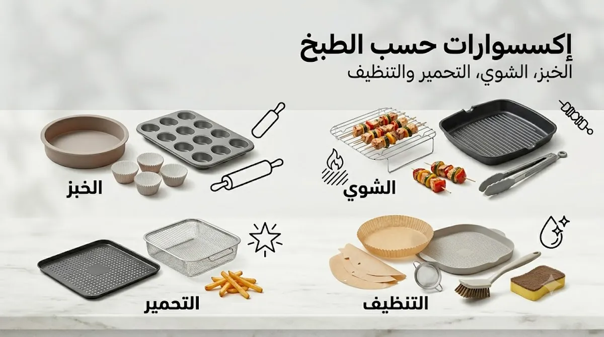 إكسسوارات قلاية هوائية مناسبة لاحتياجات طبخ مختلفة مثل الخبز والشوي والتحمير والتنظيف