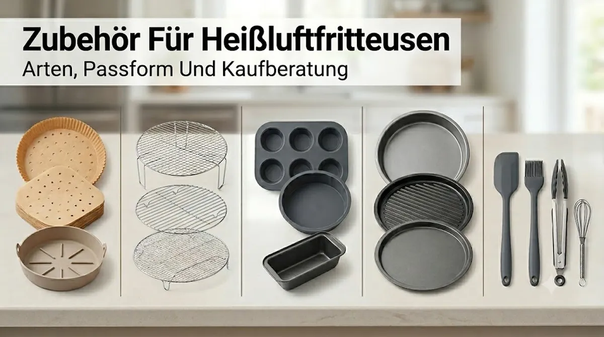 Zubehör für Heißluftfritteusen mit Einlagen, Rosten, Formen und Hilfsmitteln zur Auswahl passender Zusatzteile