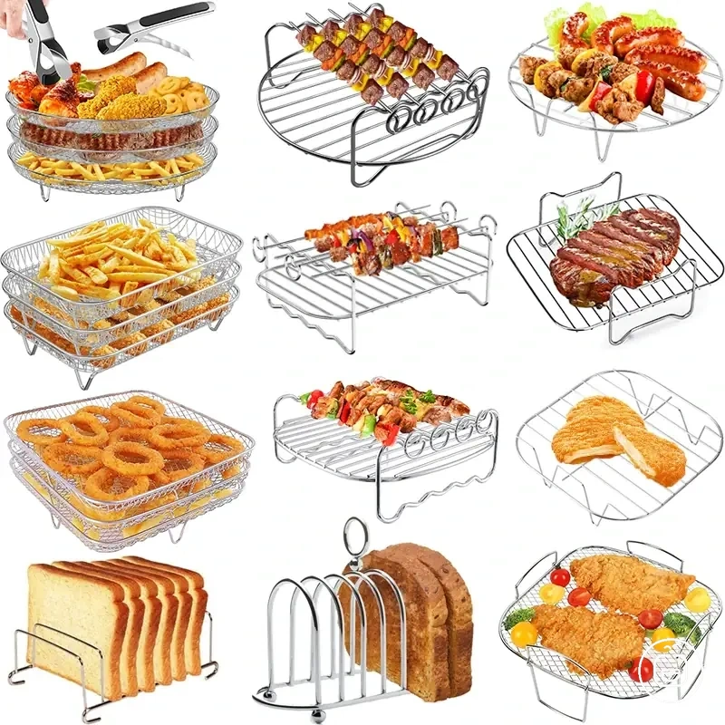 Quadratischer, runder und rechteckiger Metall-Backrost für Heißluftfritteusen und Grillen im Ofen