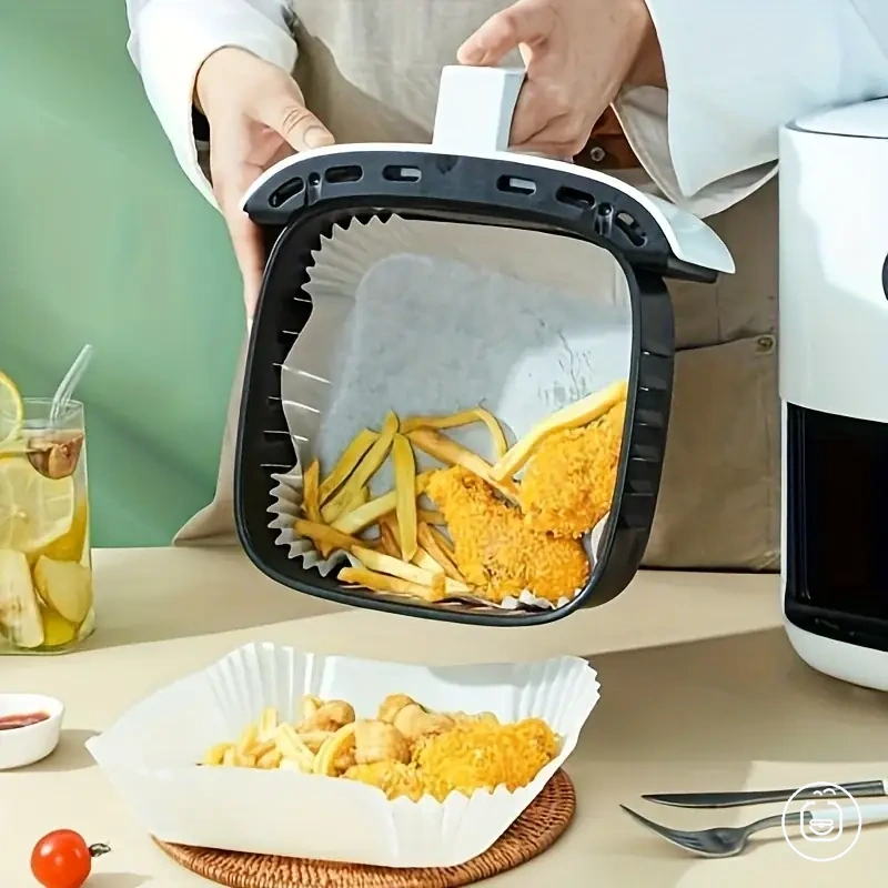 30 quadratische Einweg-Papiereinlagen für Heißluftfritteusen, 16 mal 16 cm