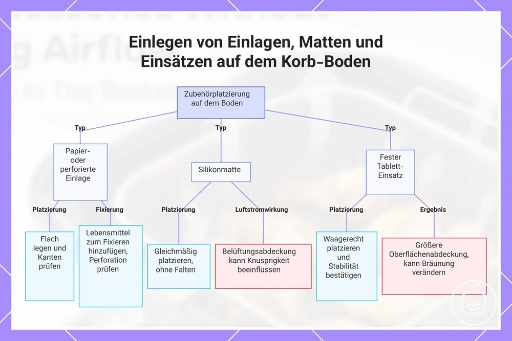 Einlegen von Einlagen, Matten und Einsätzen auf dem Korb-Boden