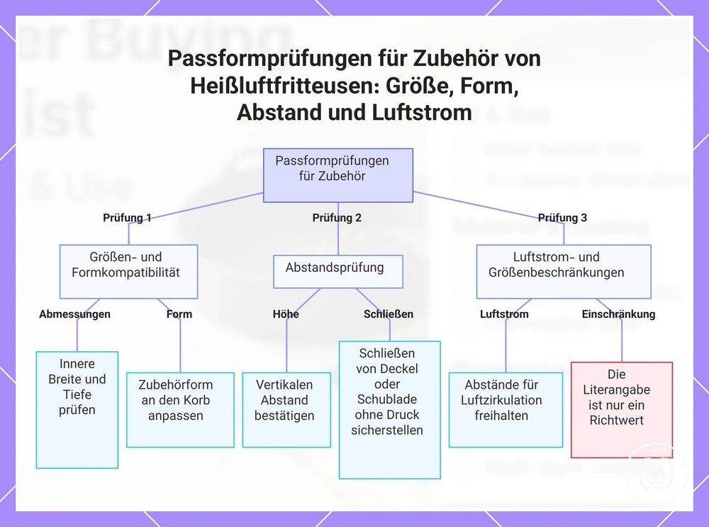 Passformprüfungen für Zubehör von Heißluftfritteusen: Größe, Form, Abstand und Luftstrom
