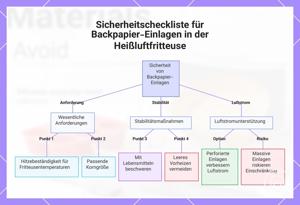 Sicherheitscheckliste für Backpapier-Einlagen in der Heißluftfritteuse