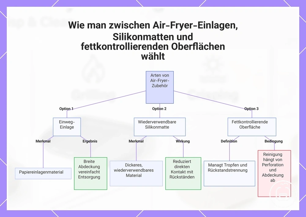 Wie man zwischen Air-Fryer-Einlagen, Silikonmatten und fettkontrollierenden Oberflächen wählt