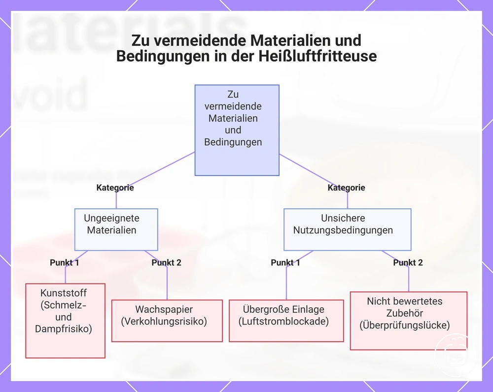 Zu vermeidende Materialien und Bedingungen in der Heißluftfritteuse