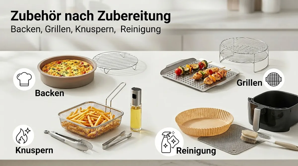 Heißluftfritteusen-Zubehör passend zu Backen, Grillen, Knuspern und Reinigung