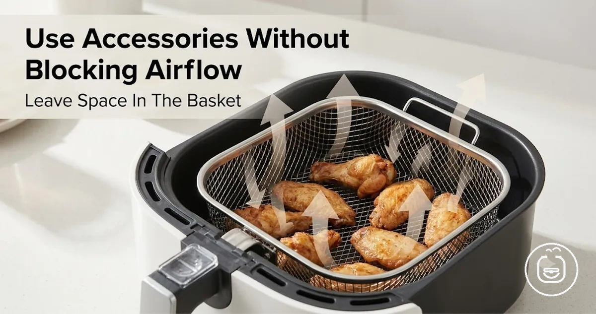 Air fryer accessories placed inside a basket with space for airflow during use