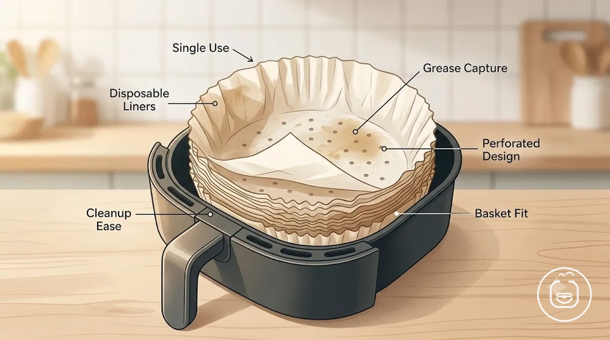 disposable parchment air fryer liners with perforations and basket shape