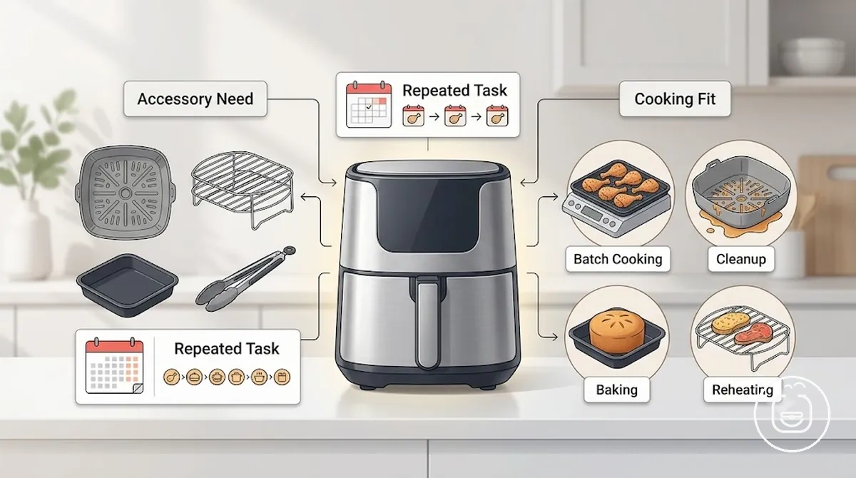 Accessory necessity and cooking-use fit in air fryer decisions