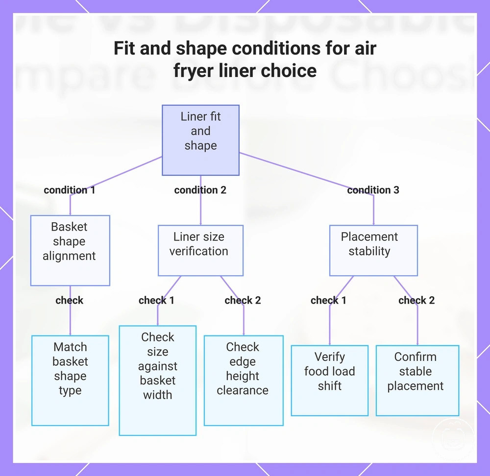 Fit and shape conditions for air fryer liner choice