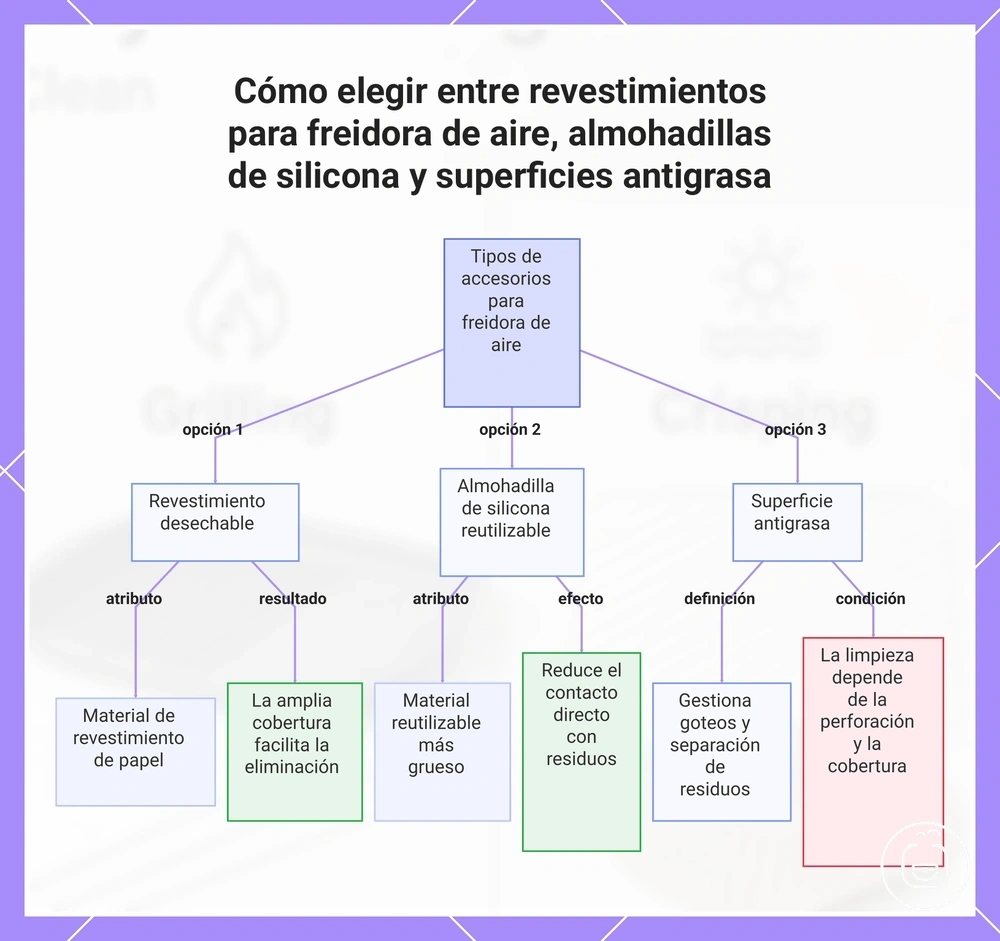 Cómo elegir entre revestimientos para freidora de aire, almohadillas de silicona y superficies antigrasa