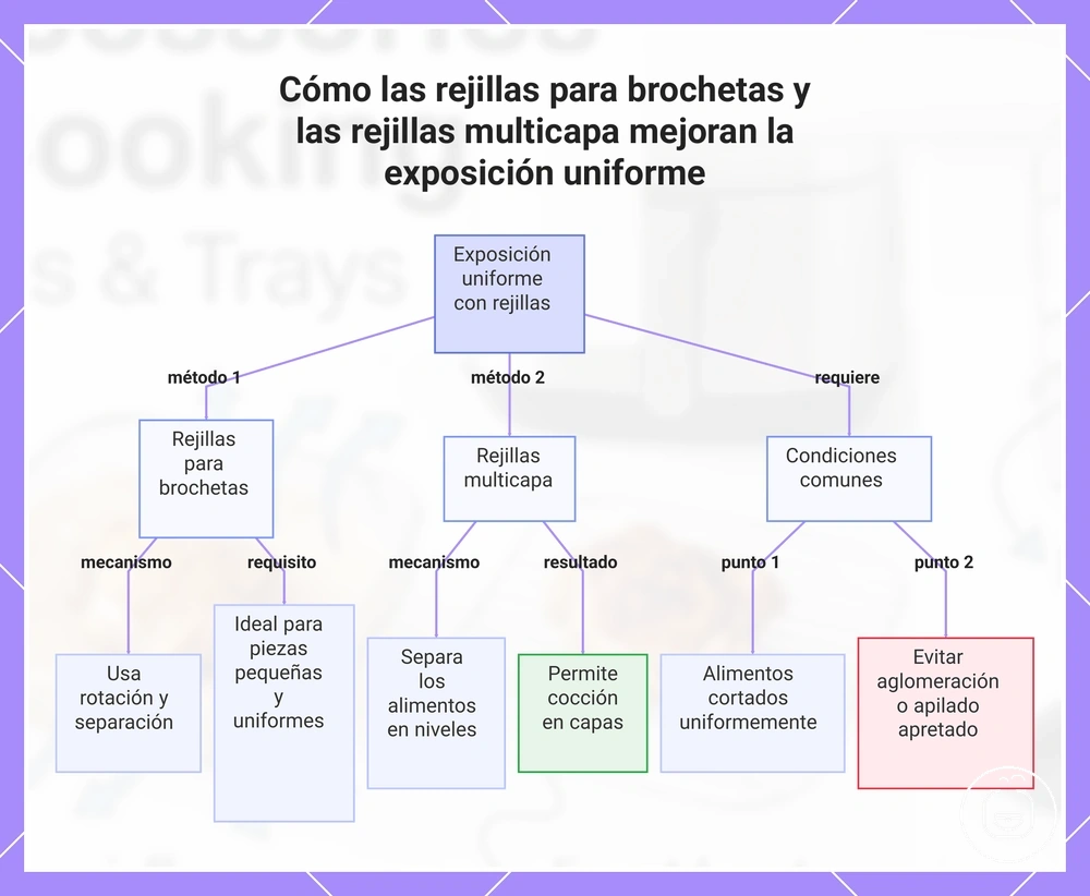 Cómo las rejillas para brochetas y las rejillas multicapa mejoran la exposición uniforme