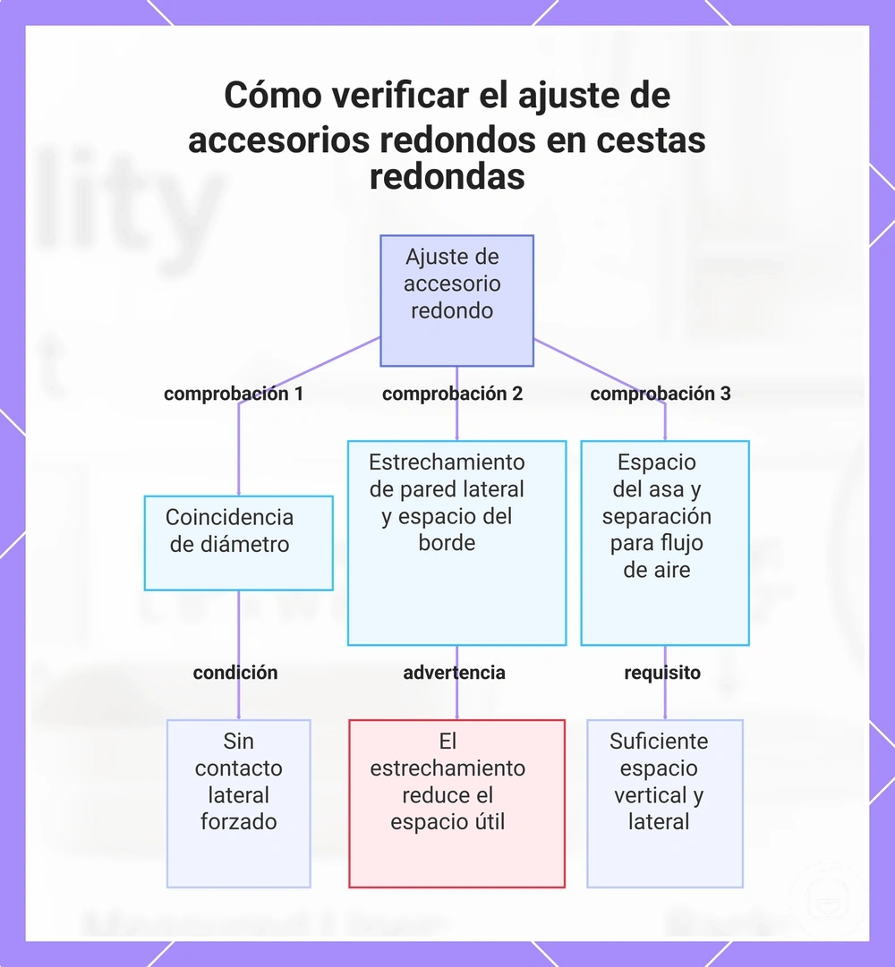 Cómo verificar el ajuste de accesorios redondos en cestas redondas