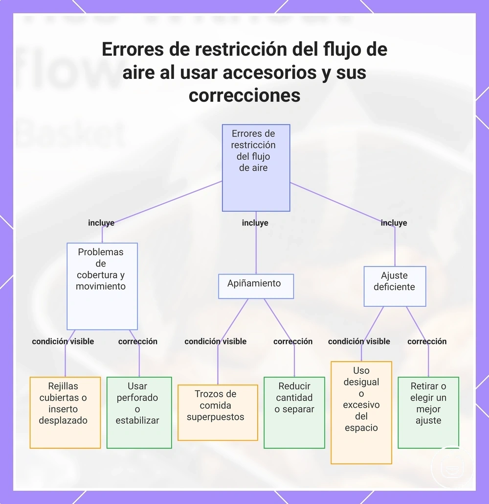 Errores de restricción del flujo de aire al usar accesorios y sus correcciones