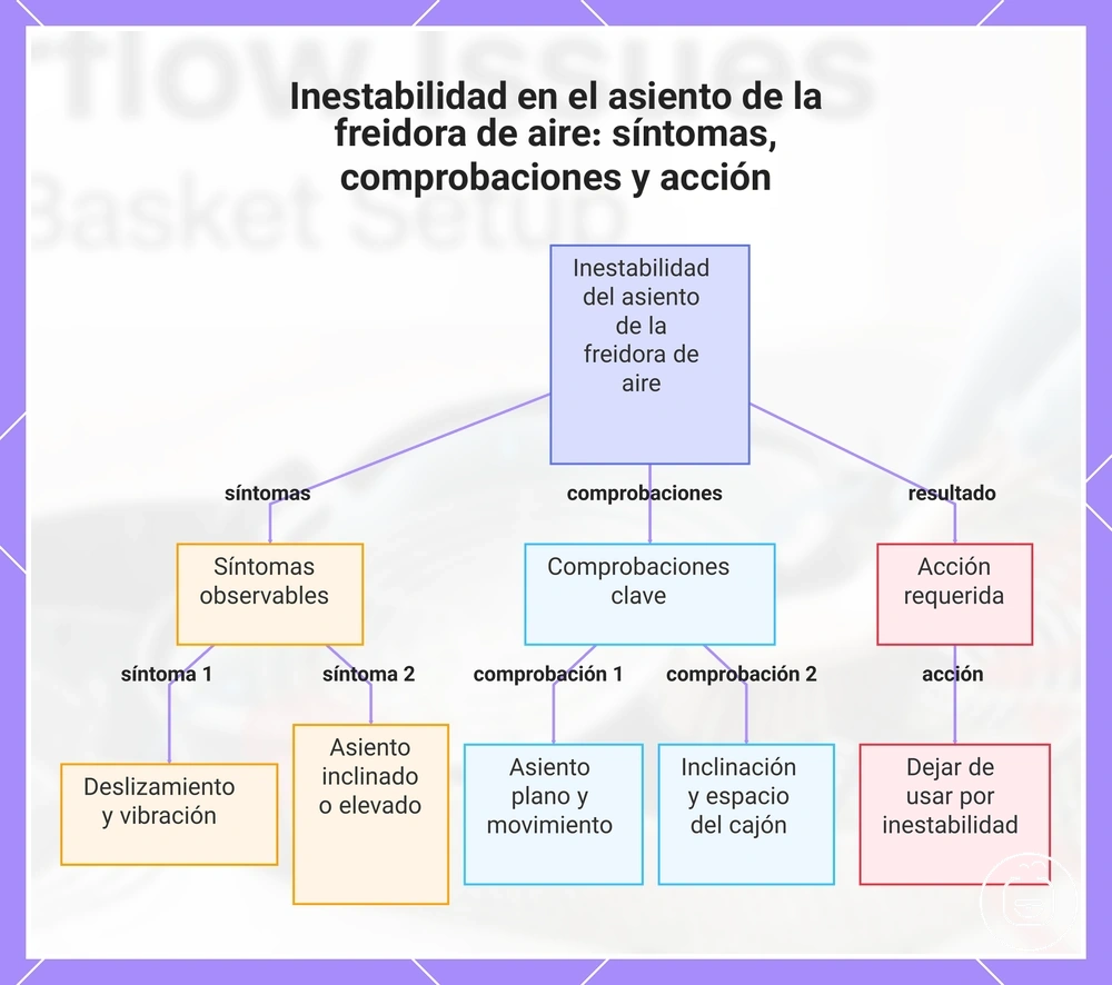 Inestabilidad en el asiento de la freidora de aire: síntomas, comprobaciones y acción