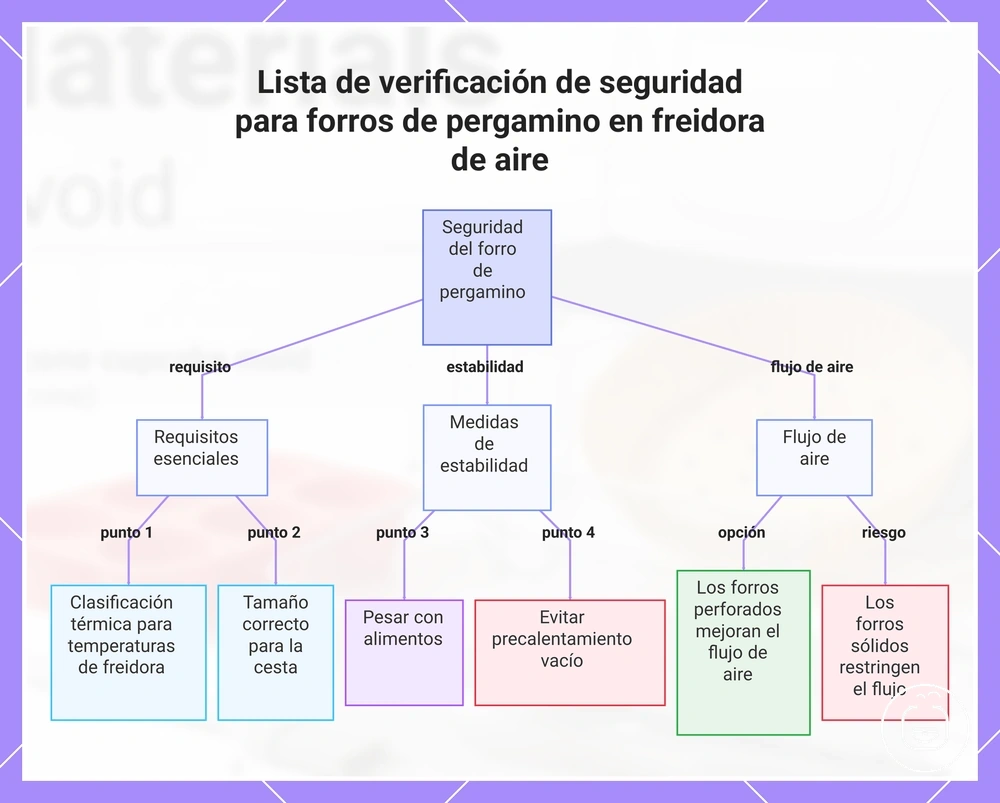 Lista de verificación de seguridad para forros de pergamino en freidora de aire