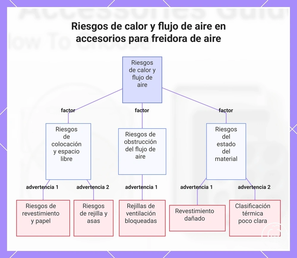 Riesgos de calor y flujo de aire en accesorios para freidora de aire