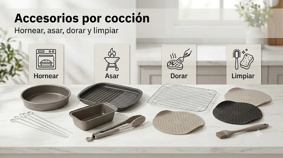 Accesorios para freidora de aire asociados a hornear, asar, dorar y limpiar