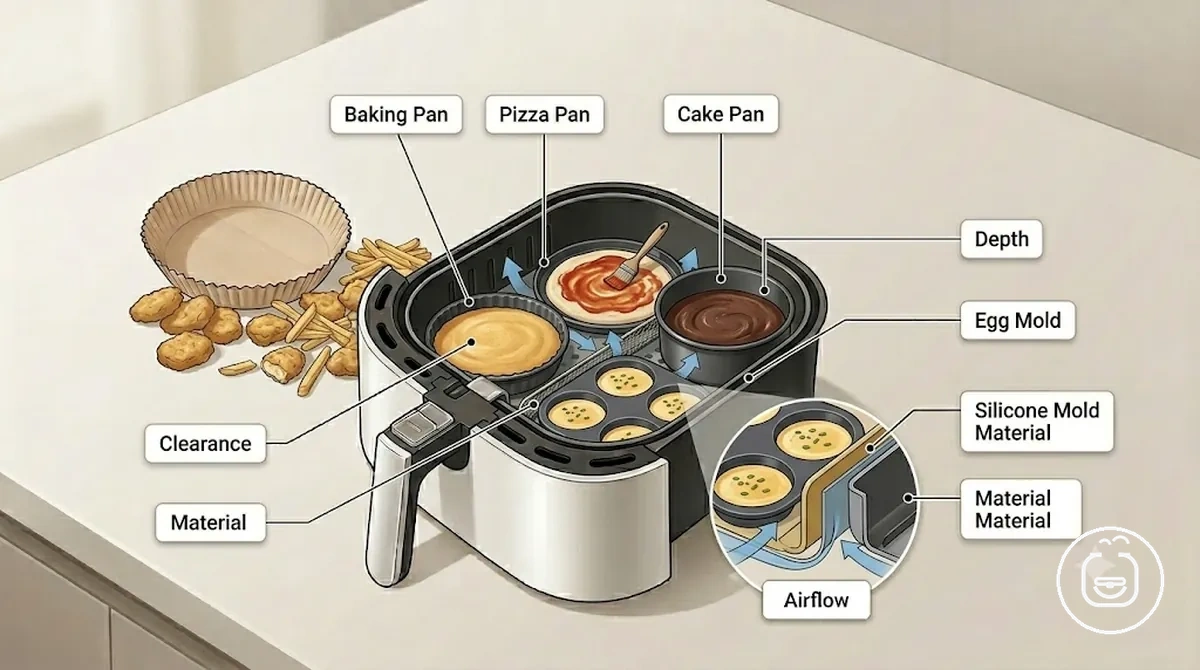 Moule de cuisson, moule à pizza et moule à œufs pour friteuse sans huile avec dégagement dans le panier