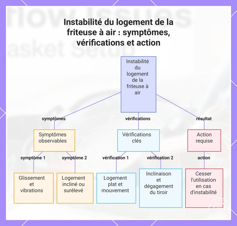 Instabilité du logement de la friteuse à air : symptômes, vérifications et action