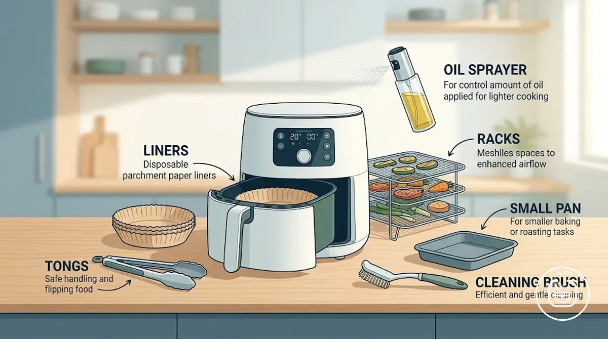 Configuration d'accessoires simple pour friteuse sans huile pour nouveaux utilisateurs avec outils de base pour la cuisson et le nettoyage
