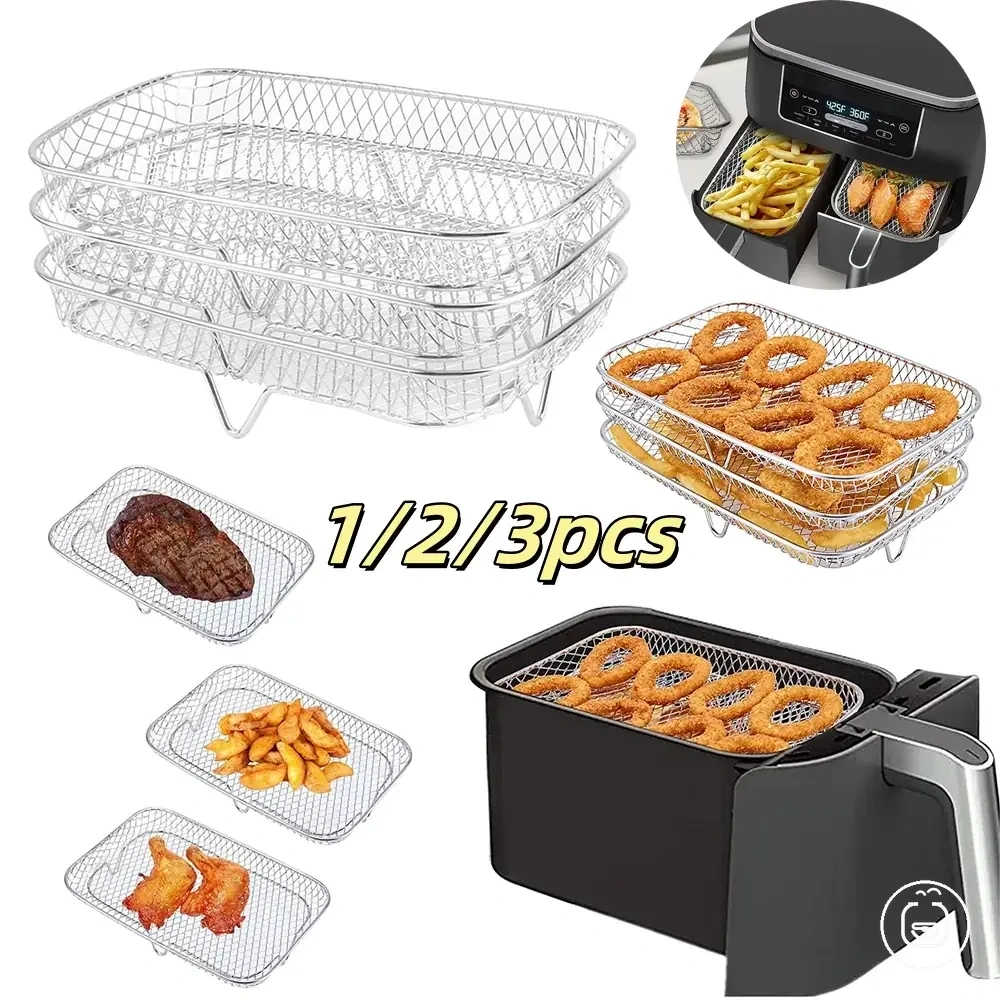 Grade quadrada empilhável de aço inoxidável para grelhar e cozinhar na air fryer