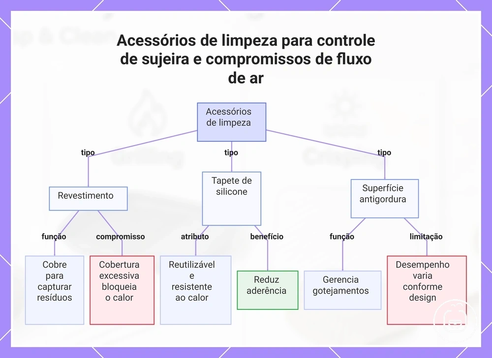 Acessórios de limpeza para controle de sujeira e compromissos de fluxo de ar