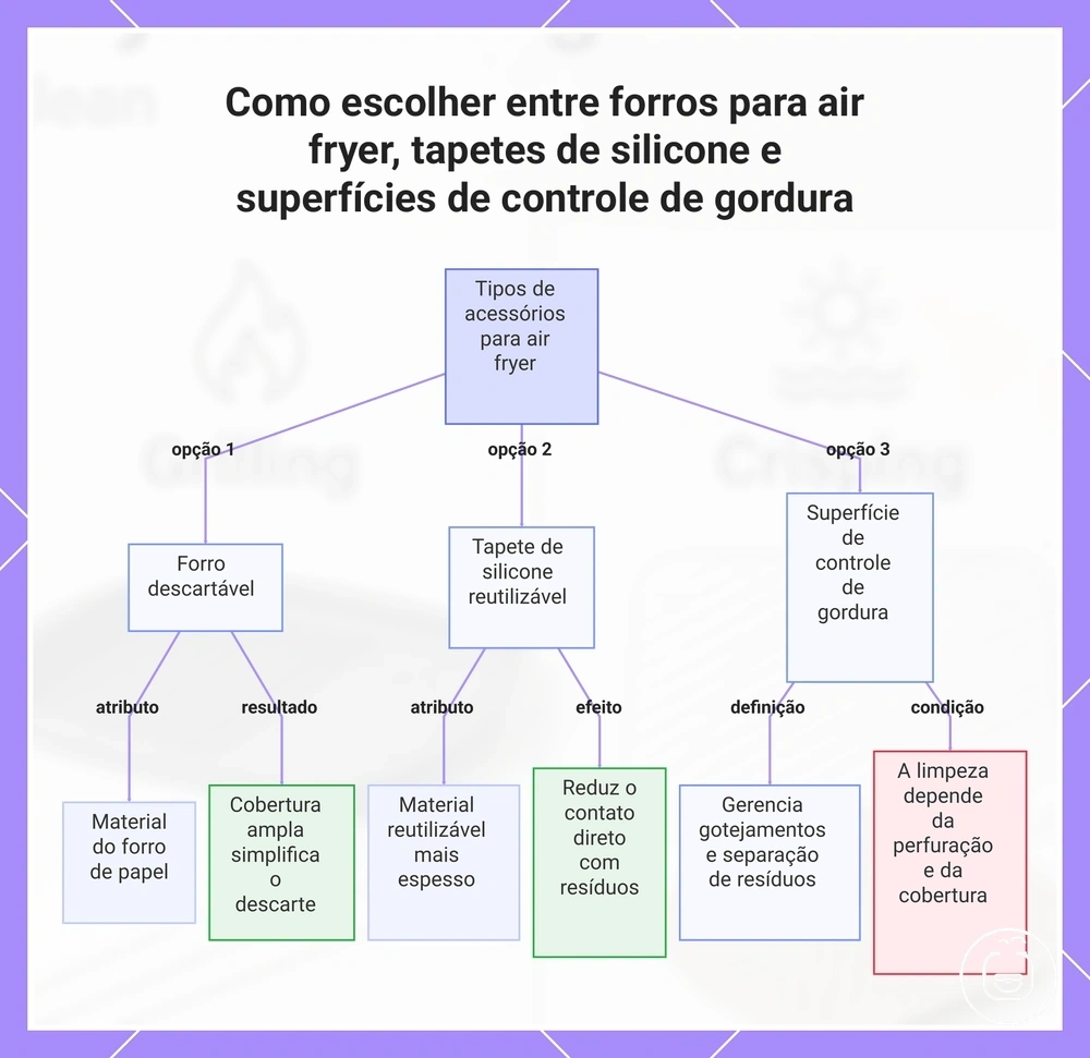 Como escolher entre forros para air fryer, tapetes de silicone e superfícies de controle de gordura