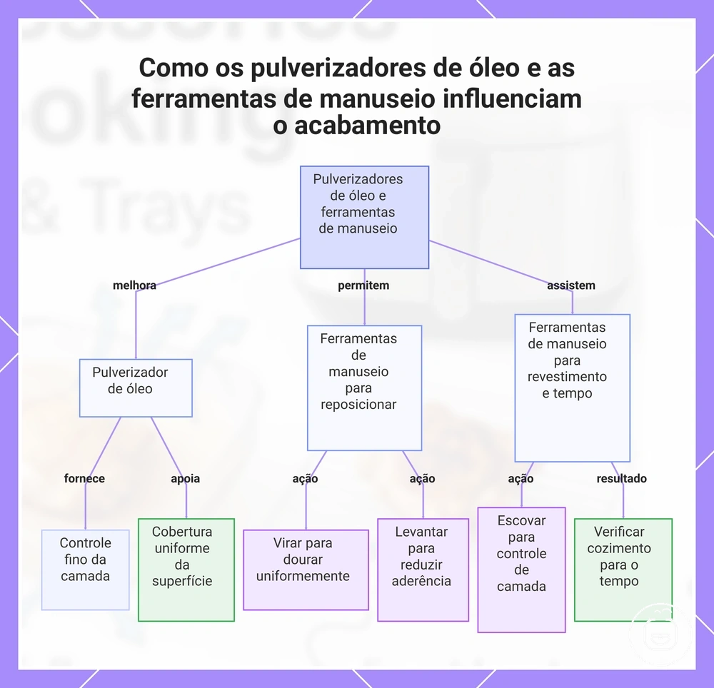 Como os pulverizadores de óleo e as ferramentas de manuseio influenciam o acabamento