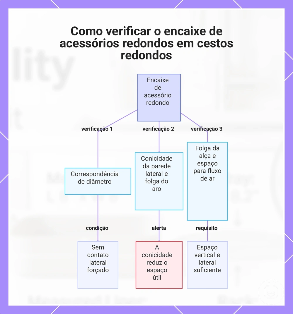 Como verificar o encaixe de acessórios redondos em cestos redondos