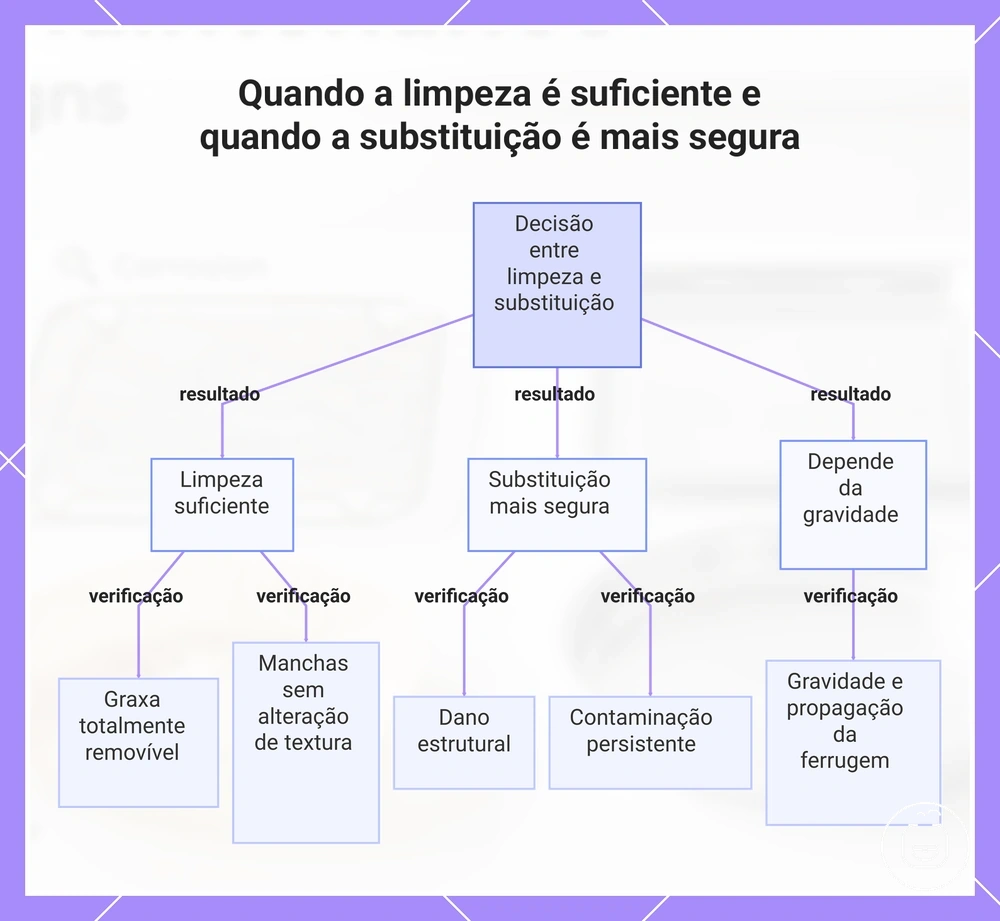 Quando a limpeza é suficiente e quando a substituição é mais segura