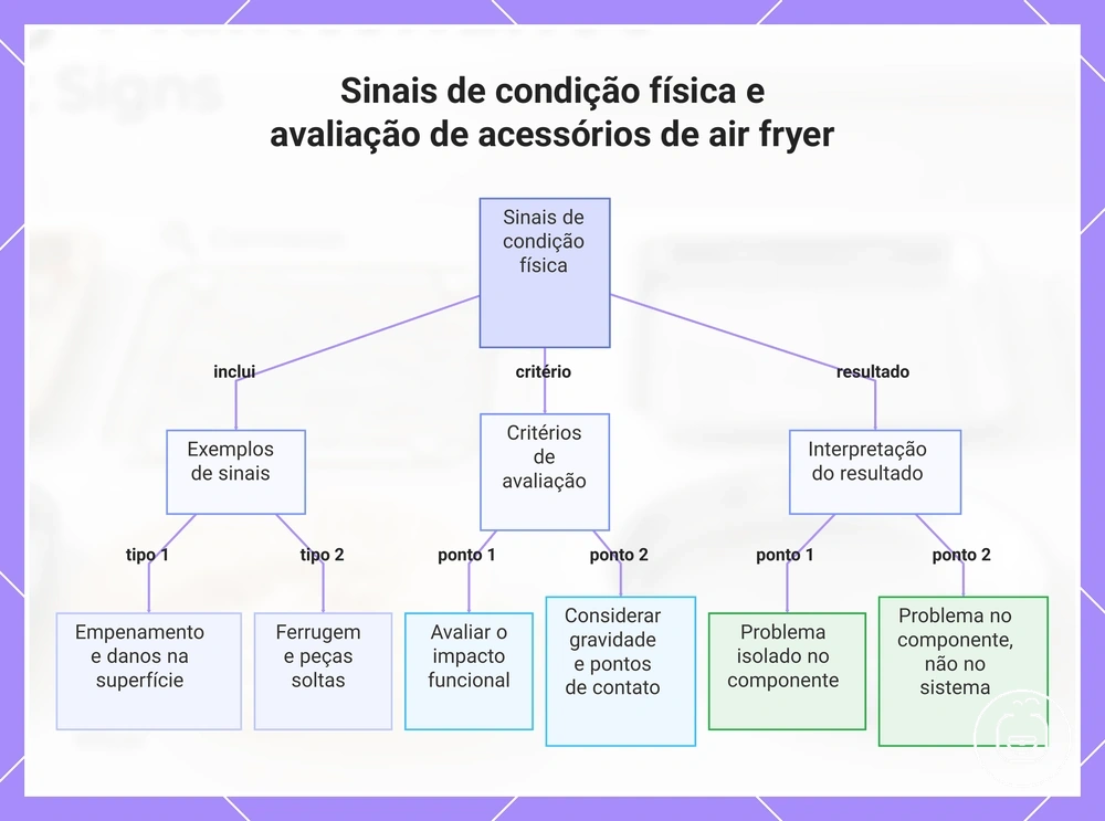 Sinais de condição física e avaliação de acessórios de air fryer