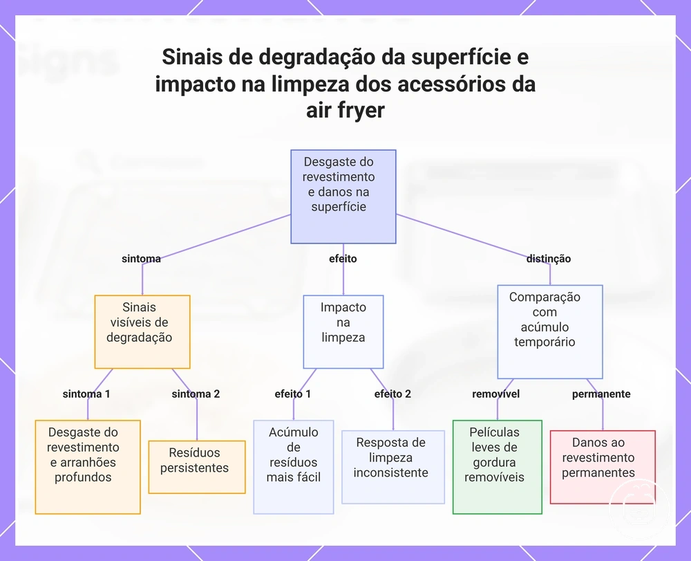 Sinais de degradação da superfície e impacto na limpeza dos acessórios da air fryer
