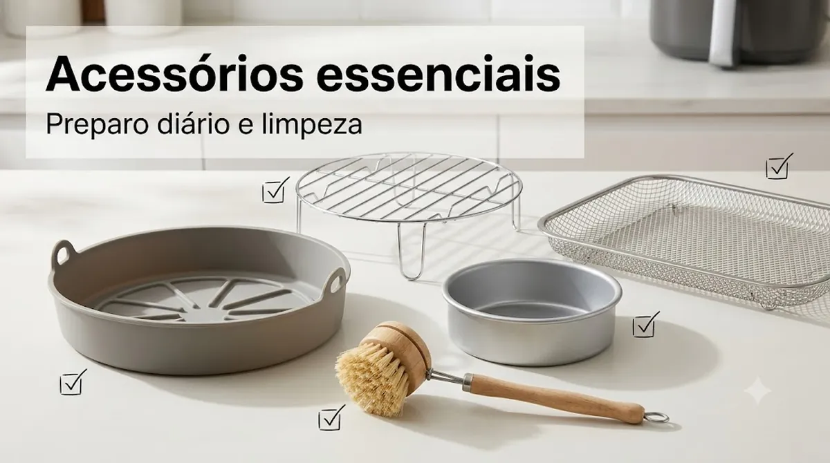Acessórios essenciais para air fryer selecionados para o preparo diário e a limpeza