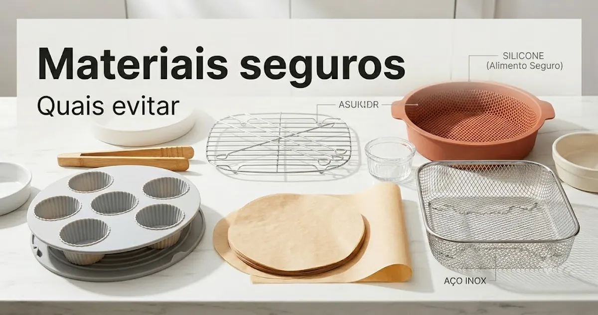 Acessórios para air fryer de silicone, aço inoxidável, papel manteiga e outros materiais resistentes ao calor