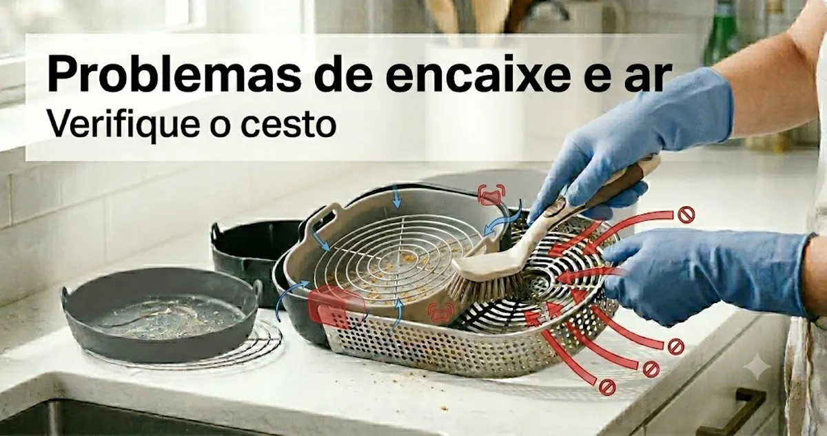 Problemas de encaixe e fluxo de ar com forro e grelha dentro do cesto da air fryer