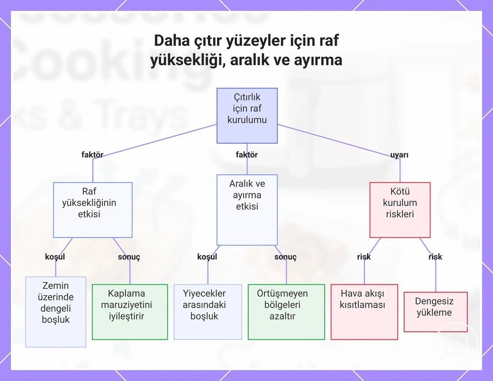 Daha çıtır yüzeyler için raf yüksekliği, aralık ve ayırma